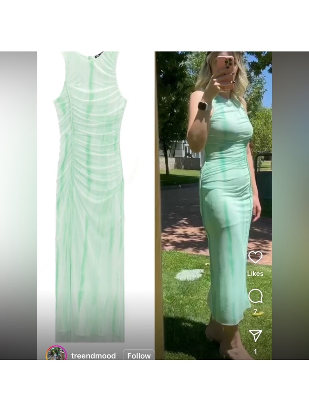 Zara Light Mint Green Sleeveless Midi Dress - Picture 6 of 7